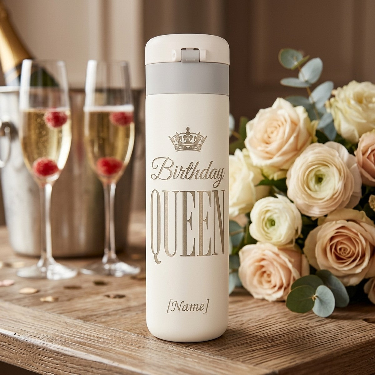 "Birthday Queen" Engraved Emerald 16oz Tumbler — Snow