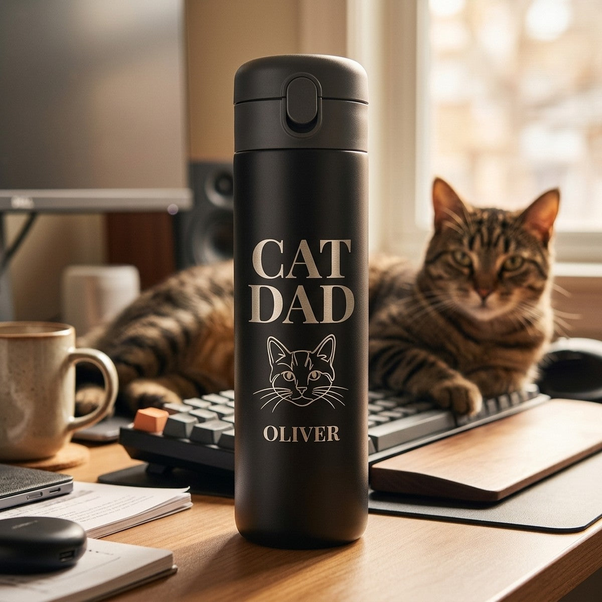 "Cat Dad" Engraved Emerald 16oz Tumbler — Onyx