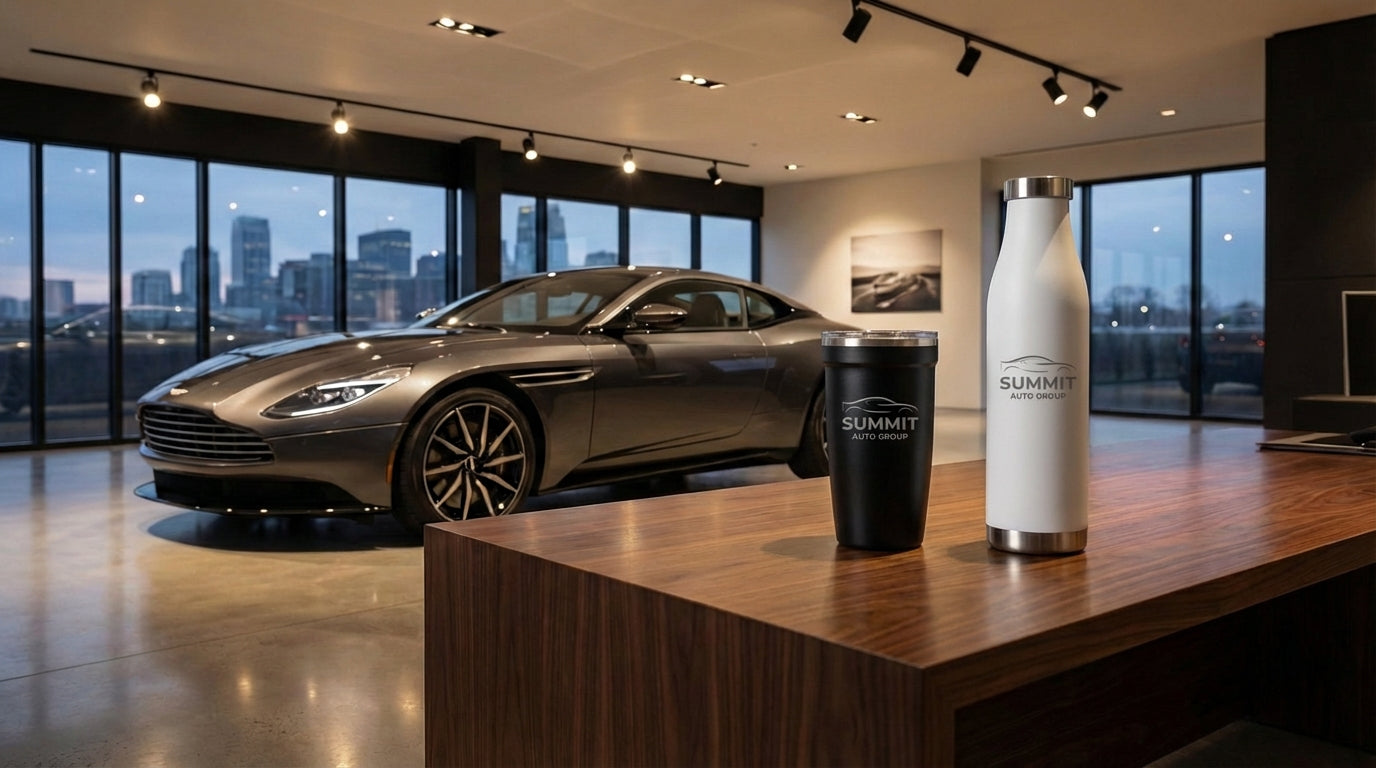 LAMOSE custom drinkware with car dealership logo engraving