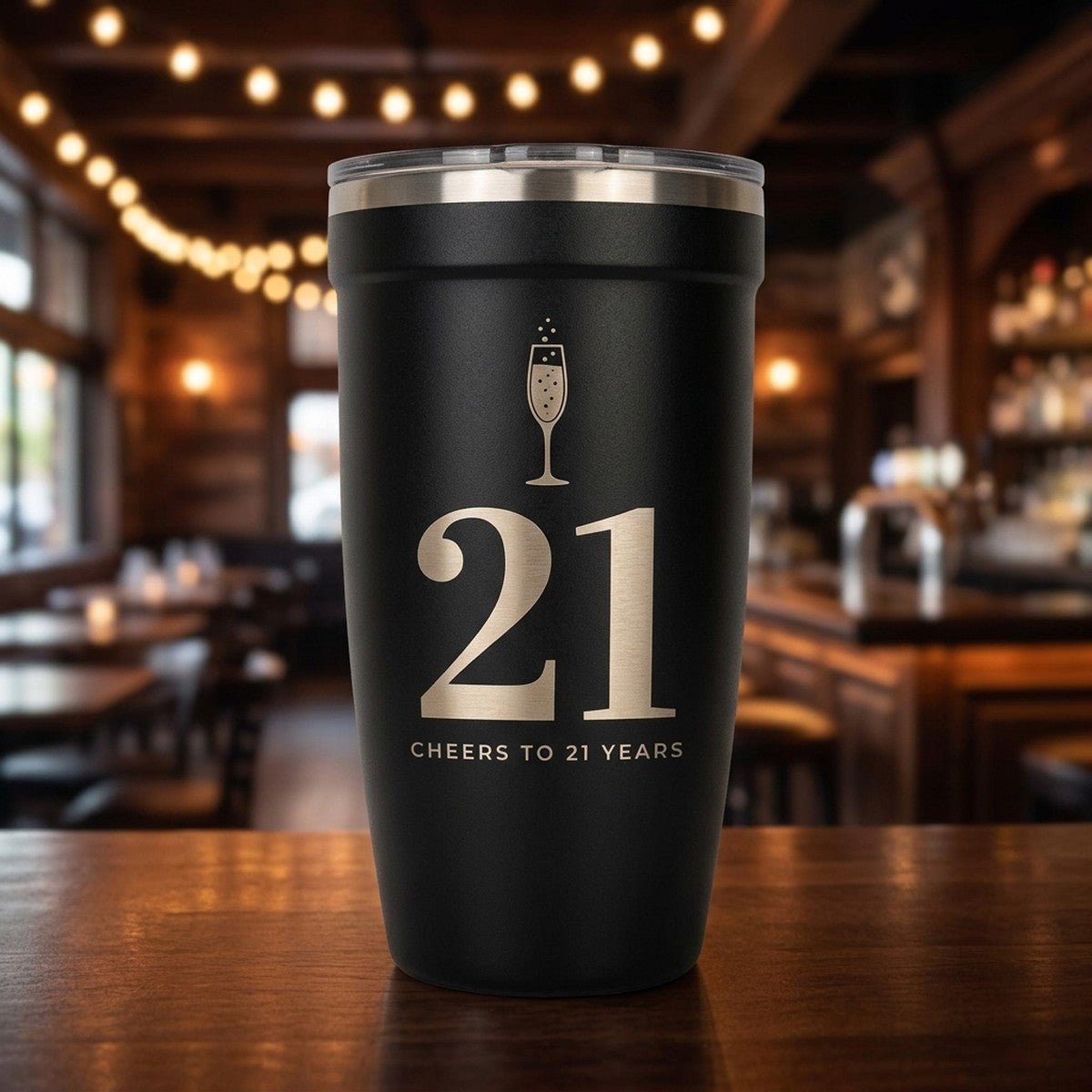 "Cheers to 21 Years" Engraved Peyto 16oz Tumbler — Onyx