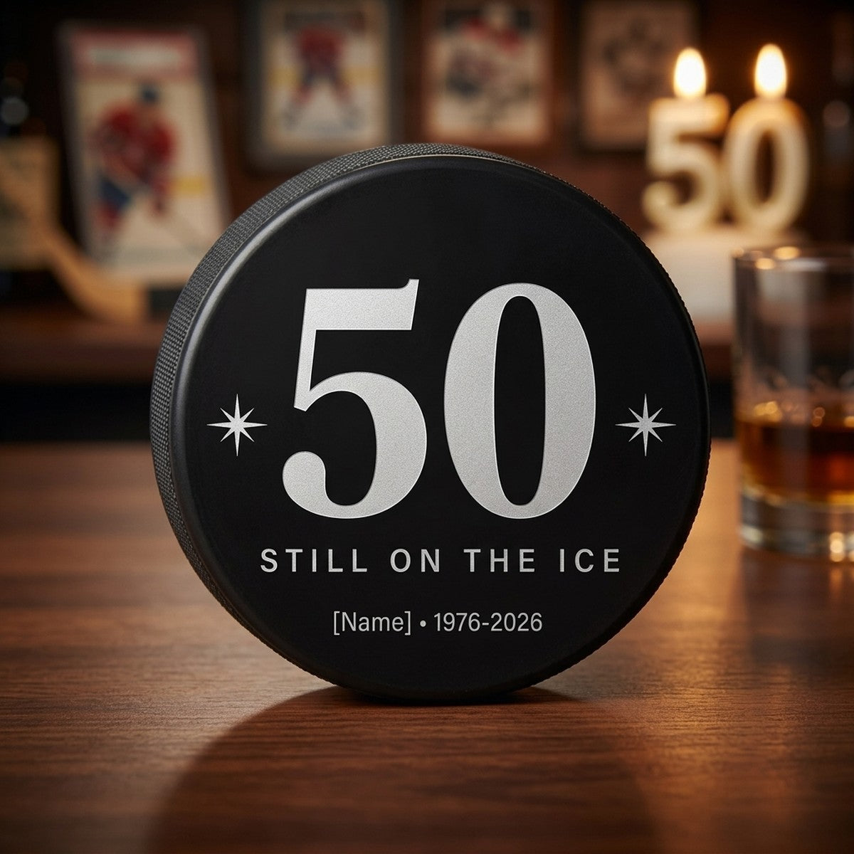 "50 Still on the Ice" Hockey Birthday Engraved Puck