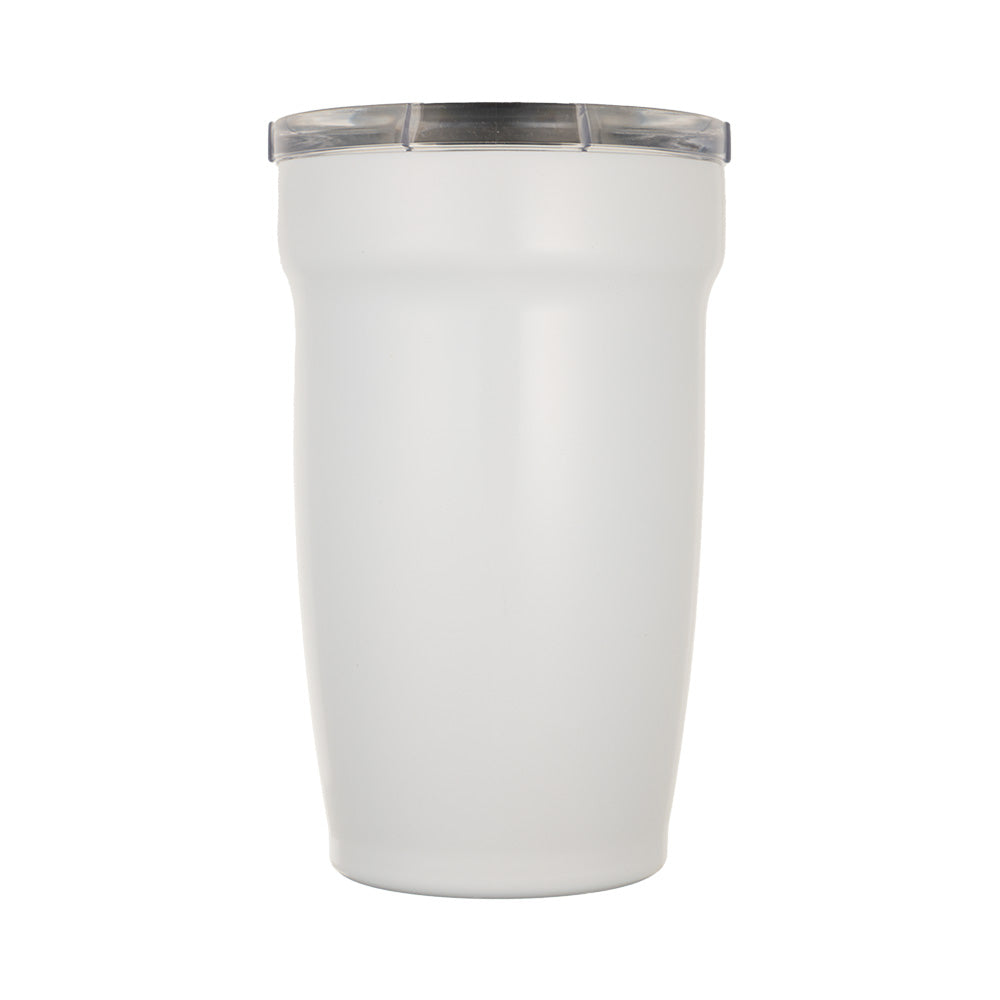 LAMOSE Peyto Pro Enamel 12oz snow stainless steel tumbler with a clear splash-proof sliding lid, cupholder-friendly, front view.
#color_snow