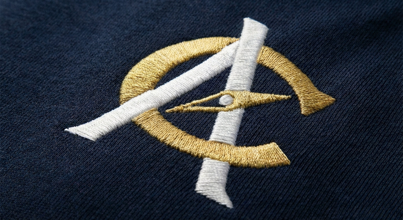 Premium Embroidery Detail - Corporate Logo on Navy Hoodie
