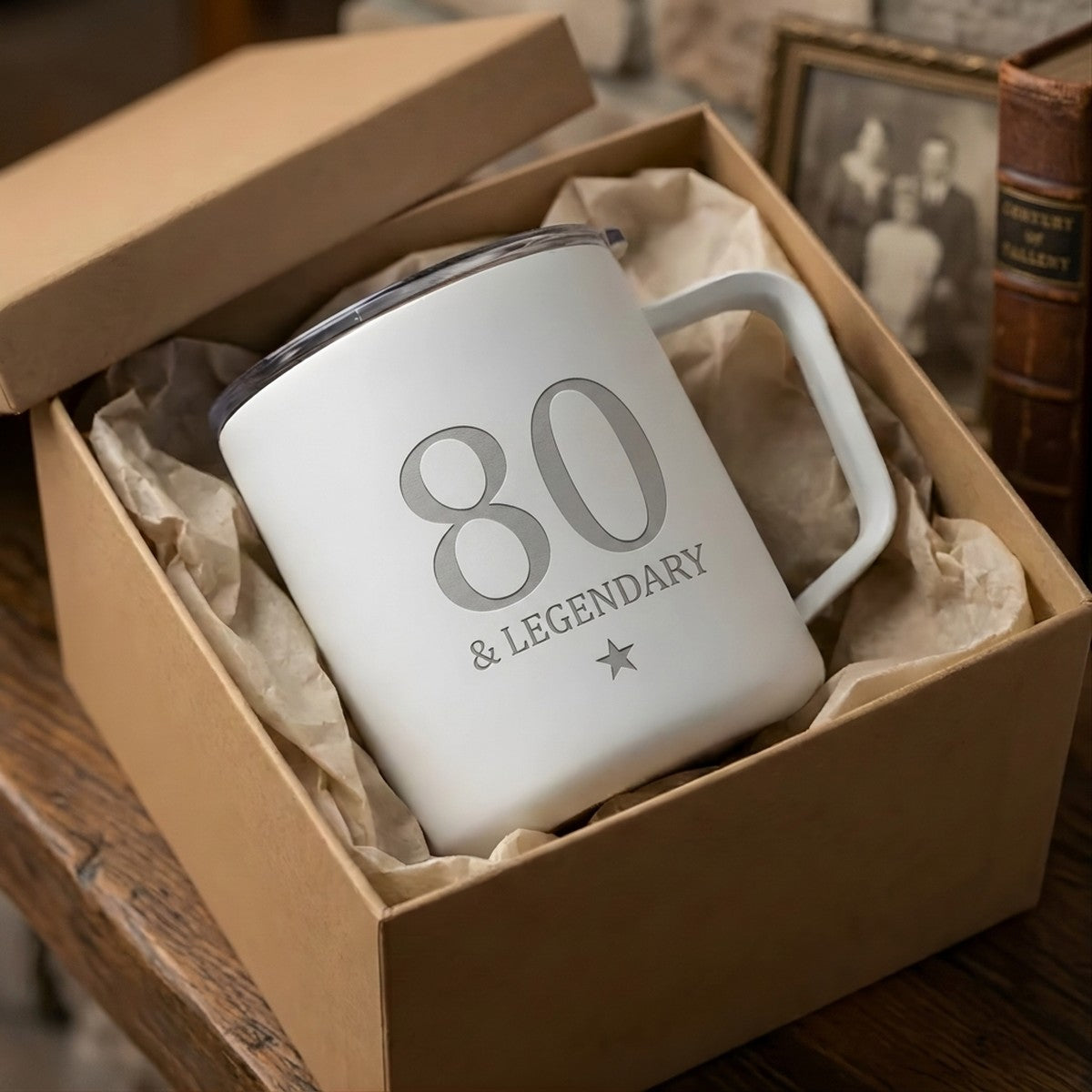 "80 & Legendary" Debossed Hudson Ceramic 12oz Mug — Snow