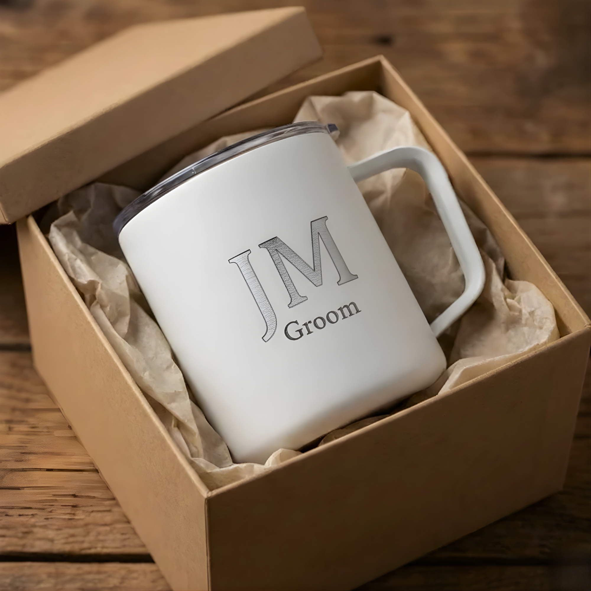 Personalized LAMOSE Hudson Ceramic mug with JM monogram in gift boxPersonalized LAMOSE Hudson Ceramic mug with JM monogram in gift box